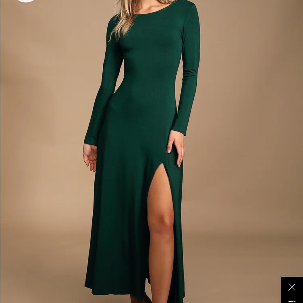 Lulus Swept Away Forest Green Long Sleeve Maxi Dress
